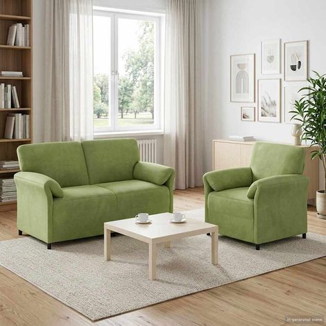 vidaXL Juego de Sofá 2 uds. Verde claro Terciopelo (1/5)
