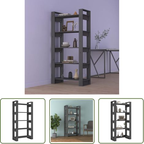 The Living Store Bibliothèque/Séparateur de pièce Gris 80x35x160 cm Bois massif - Bibliothèque - Bibliothèque Design - Meuble Rangement - Séparateur Pièce - Meuble Bois (1/5)