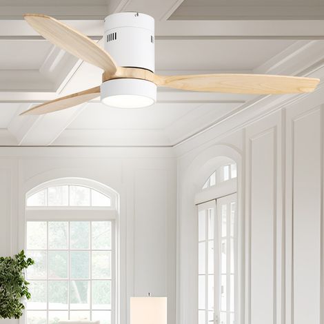 Sofucor Ventilateur de Plafond Encastré Courant Continu - 3 Pales Bois Massif - Moteur Courant Continu Silencieux - Télécommande avec Lumière