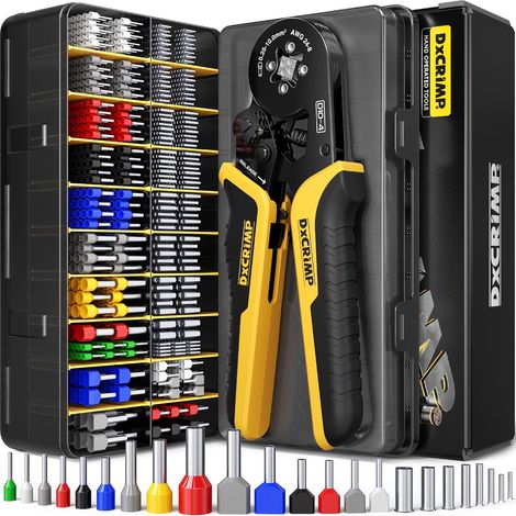 Kit Pince à Sertir Cosse Électrique 0,25-10 mm², 24 Types d'Embouts Kit complet : Pince auto-ajustable pour cosses nues ou isolées. pour Électricité DIY, Auto, Tableaux Électriques (1/5)