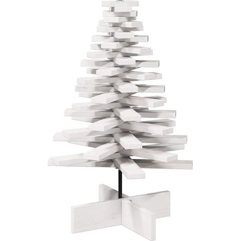 Arbre de Noël Sapin de Noël en bois pour décoration blanc 80 cm pin massif (1/5)