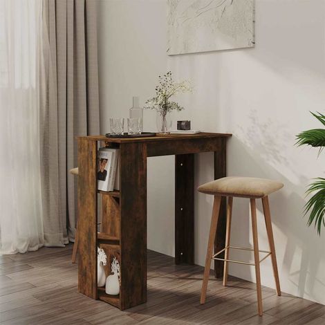 Table haute Table de bar - Mange-Debout avec étagère Chêne fumé 102x50x103,5 cm Aggloméré BV156851 - BonneVie (1/5)