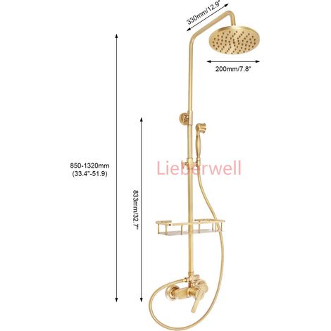 Ensemble de robinetterie de douche pour salle de bain, système de douche à effet pluie avec support de rangement pour la maison et l'hôtel, 2 modes de sortie d'eau, hauteur réglable (1/5)