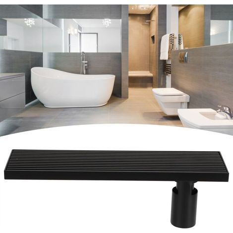 Siphon de sol en acier inoxydable 304 pour salle de bain avec couvercle noir mat 30 cm (1/5)