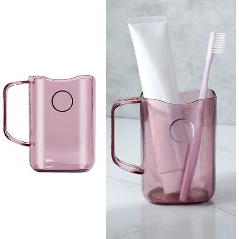 Gobelet à brosse à dents de salle de bain grande capacité en plastique avec poignée, rose (1/5)