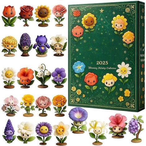 Calendrier de l'Avent 2025, ornement floral 2D en acrylique, pendentif floral, compte à rebours de 24 jours pour décorer le sapin de Noël (1/5)