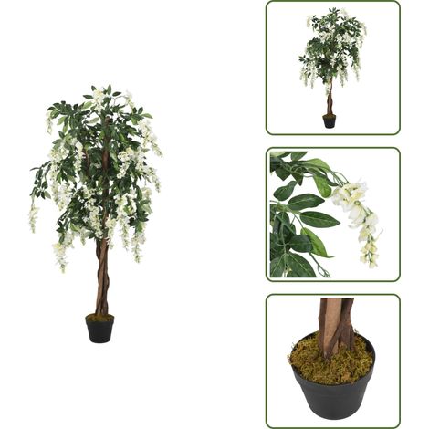 The Living Store Glycine artificielle 840 feuilles 150 cm vert et blanc - Glycine Artificielle - Plante Artificielle - Décoration Intérieure - Décoration Extérieure - Arbres Artificiels