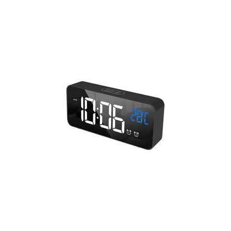 Réveil numérique noir, horloge numérique réveil LED, température moyenne de l'aube numérique/sieste/2 réveils/12/24 heures/port de chargement USB/13 chansons (1/4)