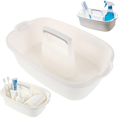 Panier de rangement en plastique - Panier portable pour salle de bain et cuisine - Boîte de rangement pour produits d'entretien - Avec poignée - Blanc - Idéal pour organiser la chambre et la cuisine (1/5)