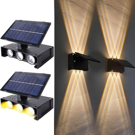 Conjunto de dos piezas de apliques solares de pared para exteriores，con 6 luces LED decorativas de color blanco cálido，resistentes al agua (IP65) (1/2)