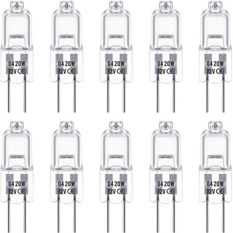 Ampoules Halogènes G4, Lampe de Base à Broche Halogène 12V 20W, Blanc Chaud 2800K, Gradable, Lampe Halogène Basse Tension G4, Lampe à Capsule Transparente, Paquet de 10 56Vingt (1/4)