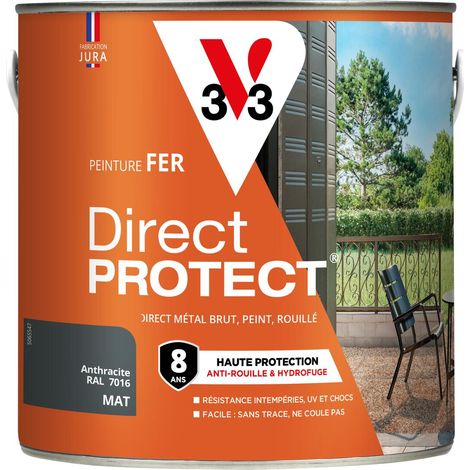 Peinture fer extérieur Direct Protect® V33 Gris galet RAL 7045 Brillant 2L (1/4)