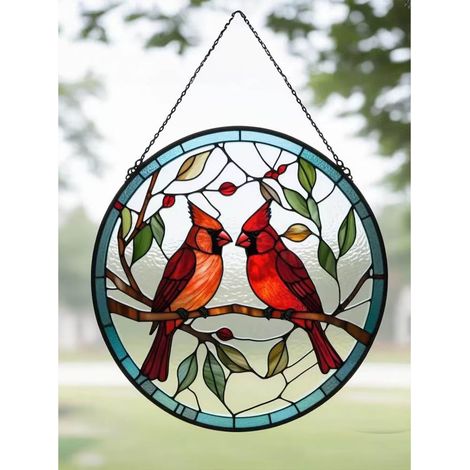 Vitrail cardinal décoratif, attrape-soleil diamètre 16 cm pour fenêtre