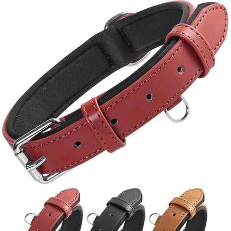 Grand Line Collier de Chien Ajustable Coussin Moelleux Cuir Rembourré avec Perforatrice 3 Couleur 4 Tailles, Rouge(XS) (1/5)
