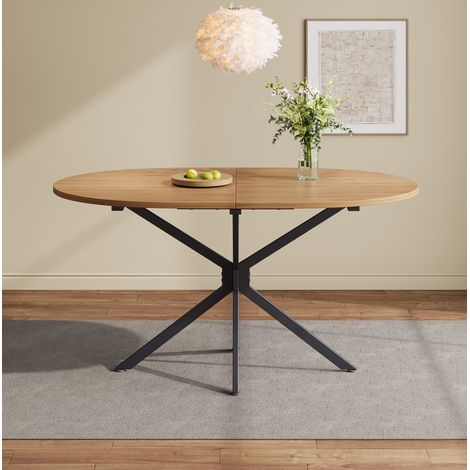 Table à manger ovale MDF naturel 120x80x75,5 cm, pour 4 à 6 personnes (1/5)
