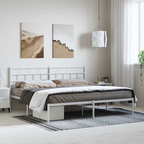 Bettgestell mit Kopfteil Metall Weiß 183x213 cm