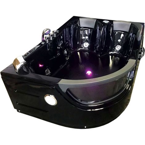 Baignoire balnéo hydromassage noir 120 x 180 cm 9 jets – 1,5HP – 2 appuie-têtes – Chromothérapie – Panneau de contrôle avec radio – Eliteshopping (1/5)