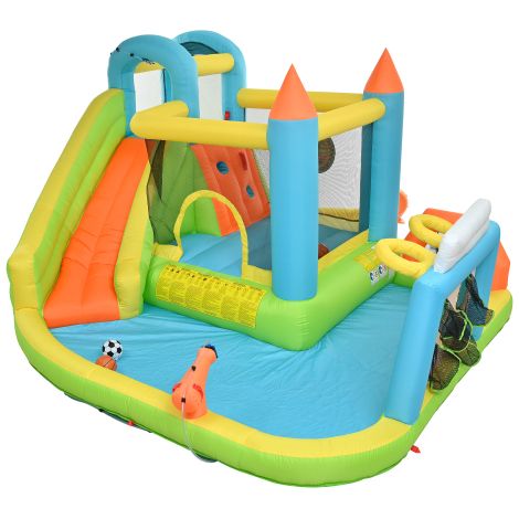 Château gonflable aquatique toboggan football basket avec souffleur 450W