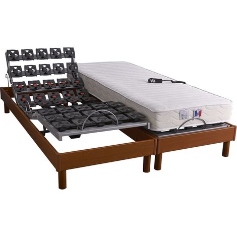 Ensemble matelas et sommier électrique 160x200cm – Tête et pieds relevables – 50 plots multidirectionnels – Mousse à mémoire 3cm – Idliterie (1/5)