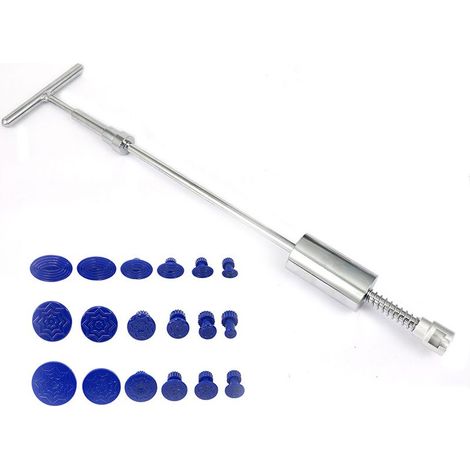 19pcs Kit Debosselage Marteau Coulissant, Debosselage Caravane, Paintless Débosselage Réparation de Bosses de Voiture sans Peinture Outil de T Type Extracteur de Denture,Glissière Marteau Barre (1/5)