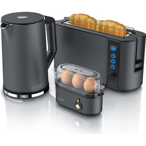 Arendo Frühstücks-Set in grau Wasserkocher / Toaster / Eierkocher (1/5)