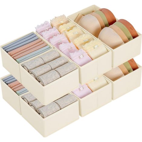 Organisateur de Tiroirs De Rangement - Séparateurs de Tiroir Non Tissés, Boîte Organisateur Dressing Rangement Gain de Place Pour Chaussettes, Sous-VêTements, Cravates, 8 Pièces Beige (1/5)