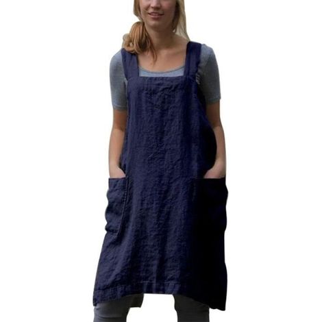 Tablier de cuisine,Tablier universel en coton et lin de Style japonais sans manches, Bandage croisé solide - Type Bleu marine - L