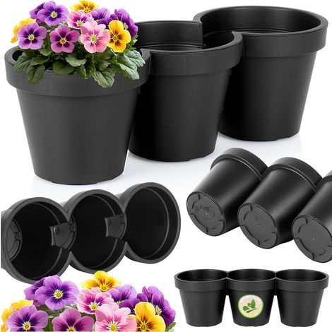 Pot de jardin triple en plastique noir pour plantes, fleurs et herbes aromatiques (1/5)