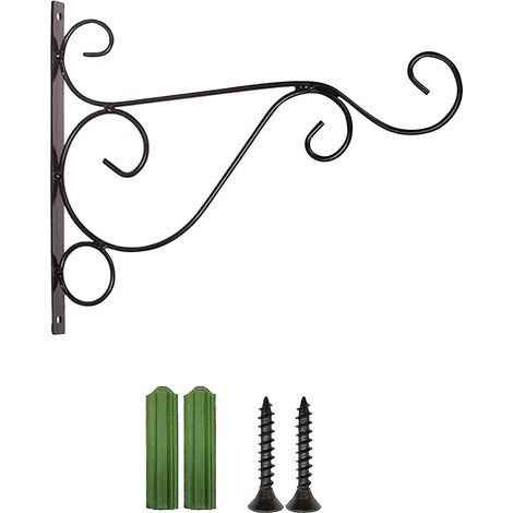 Support mural pour pot de fleurs, crochet en métal noir, intérieur et extérieur, suspension robuste, design élégant, fixation aisée, usage polyvalent. (1/4)
