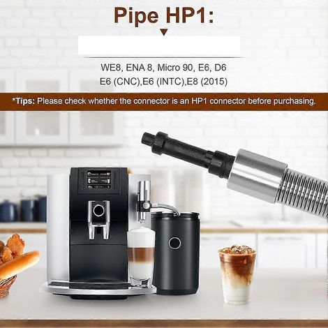Boîtier de tuyau à lait en acier inoxydable avec adaptateur HP1, compatible avec les machines à café Jura modèles : WE8, ENA 8, Micro-90, E6, D6 (1/5)