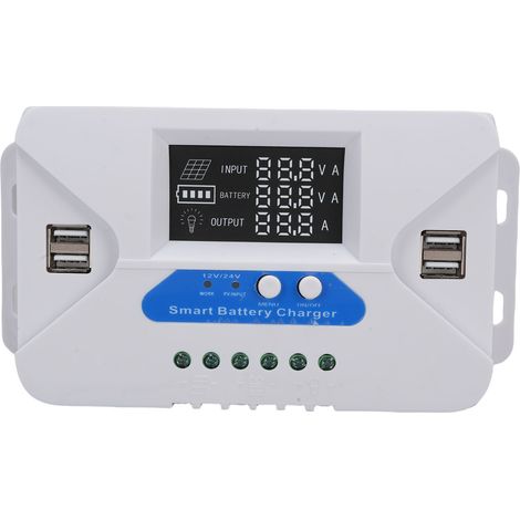 Ortviai Régulateur de Charge Solaire Adaptatif 60 A avec Écran LCD, 4 Ports USB et Plaque en Aluminium