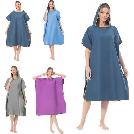 Changing Robe Microfiber Towel Surf Poncho with Hood for Beach Surfing Swimming Diving, Quick Dry & Lightweight, Suitable for Men Women Adults (Dark Blue) (1/5)