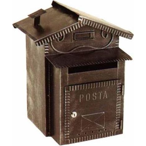 FBB 8026091002077 Cassetta Postale Esterna Casetta Ferro Battuto Tetto Parapioggia Vano Portapane 27x27x41 cm colore Nero