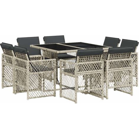 9 Piece Garden Dining Set with Cushions Light Grey Poly Rattan vidaXL (1/5)