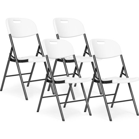 Juego de 4 sillas plegables, set de catering, metal, HDPE, blanco, ModernHome