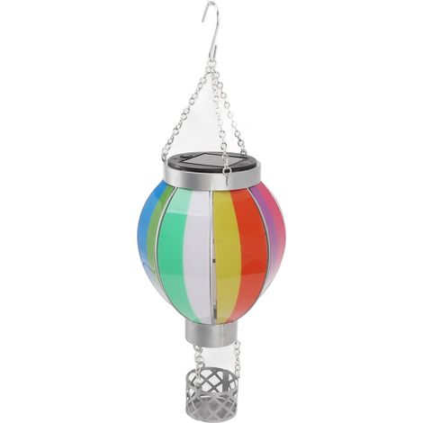 Lanterne solaire montgolfière 600 mAh, couleurs arc-en-ciel, lumière chaude automatique, lampe solaire suspendue d'extérieur pour terrasse, jardin ou porche