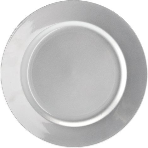 Plato redondo de 33 x 33 x 2 cm, color plata.