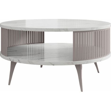 Mesa de centro Vitum VI, Cachemira + Mármol blanco, 44x0x0cm, Diámetro: 75, Aglomerado laminado, Redonda