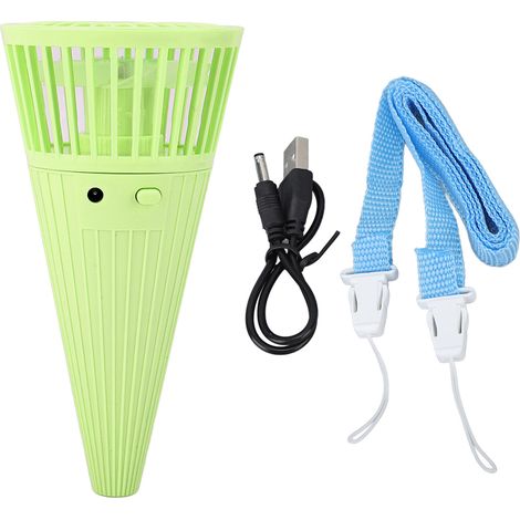 Mini-ventilateur portable cône, ventilateur de table suspendu cou, rafraîchissant personnel été, couleur vert fluo (1/5)