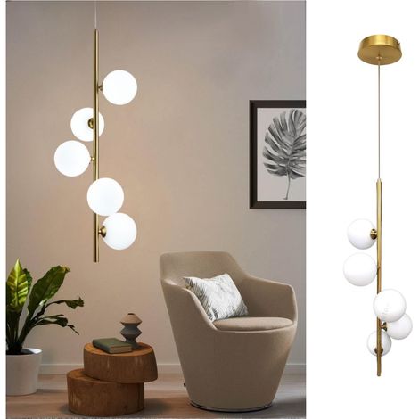 Lampadario sospeso verticale oro con sfere bolle bianche in vetro design moderno attacco G9 per camera soggiorno (1/4)
