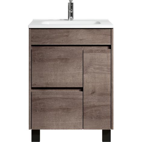 Meuble de salle de bain Salzburg 60cm lavabo Chêne brun – Armoire de rangement Meuble lavabo (1/3)