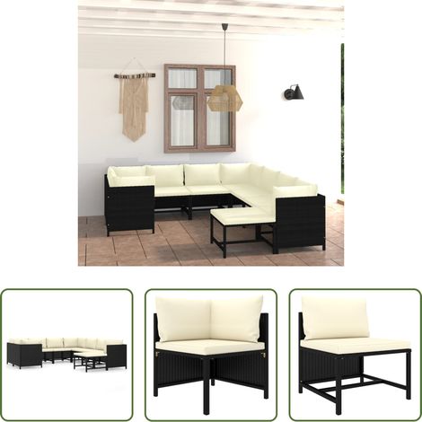 vidaXL Garten Lounge Set -  9-tlg. Garten-Lounge-Set mit Kissen Poly Rattan Schwarz (1/5)