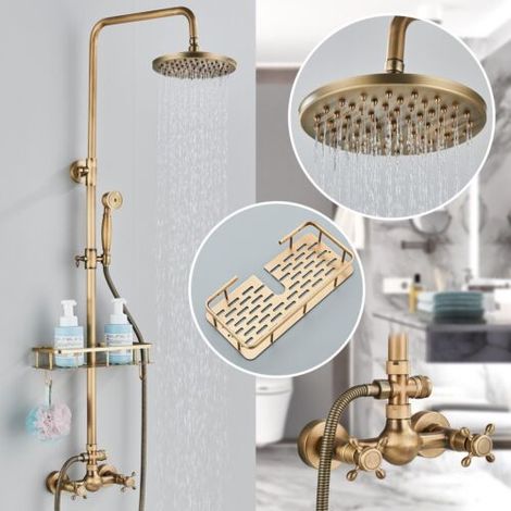 Zamery – Colonne de douche rétro en laiton – Système mural réglable – Pommeau 8' effet pluie – Tuyau flexible 1.5 m pour salle de bain (1/5)