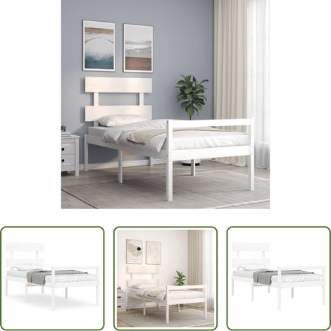 vidaXL Lit en bois - Lit pour personne âgée sans matelas blanc bois massif (1/5)