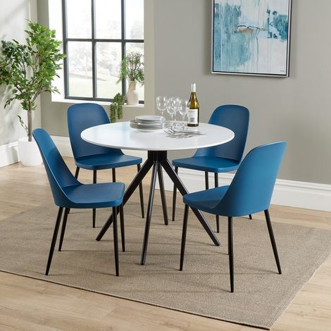 Aspen Round Dining Table and 4 Duo Plastic Seat Chairs with Metal Legs - Blue/Black/White - Flat Packed