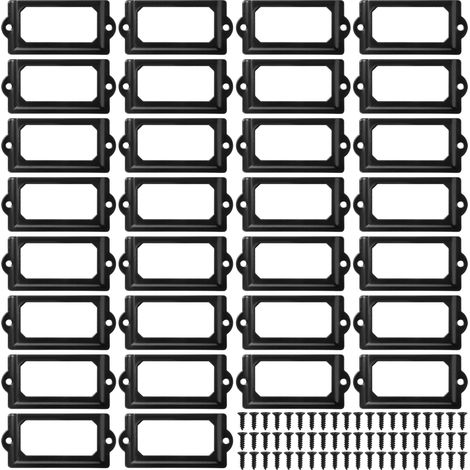 Porte-étiquettes en Métal, 30 Pièces Cadre Étiquette avec Vis, Noir Porte Poignée Cadre pour Meubles, Tiroirs, Armoires, Bibliothèque (70 x 33 mm) (1/5)