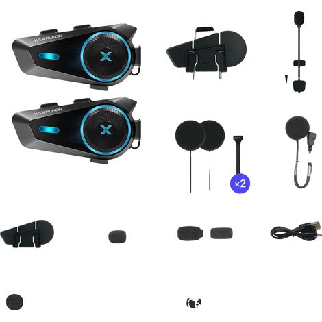 Intercomunicador Bluetooth para motocicleta, control por voz, comunicación entre 4 motociclistas, 2 unidades D10 (1/2)