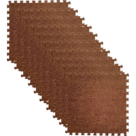 Tapis patchwork carré couleur marron foncé, tapis de couleur unie auto-adhésif, 30x30x1.0cm, à poils courts, 10 pièces (1/5)