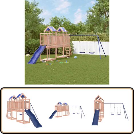 Spielturm Massivholz Douglasie - Holzspielturm - Kinderspielgeräte - Spielturm Mit Rutsche - Doppel-Schaukelset - Outdoor Spielplatz