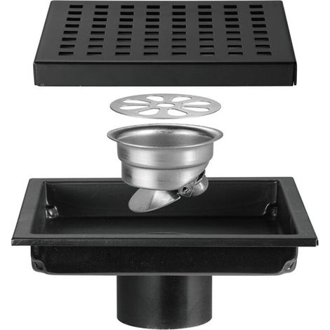 Siphon de sol en acier inoxydable pour salle de douche/salle de bain, grande capacité, grille carrée, désodorisant (Couleur : noir, Dimensions : 15 x 15 cm) (1/5)
